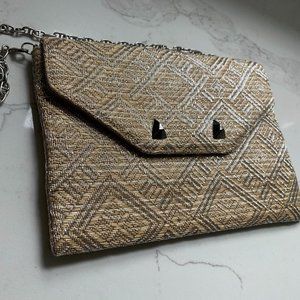 Stella Dot City Slim Clutch Metallic Raffia purse